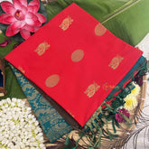 Vriksham Red With Golden Butta & Zari Work Green Border Semi Soft Silk Saree-VS4891