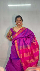 Vriksham Classic Purple & Red Border With Golden Zari Border Pure Silk Saree-VS4990