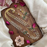 Vriksham Handcrafted Ethnic Statement 5 Layered Green & Red Pearl Beaded Mala-G20104