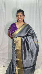 Vriksham Janhvi Kapoor Grey Organza Saree-Aari Work Border-Handloom-VS4228