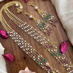 Vriksham Handcrafted Ethnic Statement 5 Layered Green & Red Pearl Beaded Mala-G20104