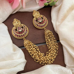 Premium Lakshmi Jada Billai with Golden Pearl Maatil-Bun Billai-Red-G13095