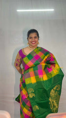 Vriksham Green Shade Paalum Pazhamum Checks Thirubuvanam Silk Saree-Pure Silk-VS4985