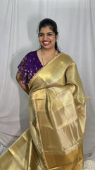 Vriksham Nayanthara Inspired Golden Organza Saree-Aari Work-Handloom-VS4240