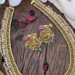 Vriksham Removable Lakshmi Pendant Jalebi Style Jadau Neckpiece-Red-G16219