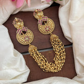 Bridal Peacock Jada Billai with Golden Pearl Maatil-Bun Billai-Red-G13086