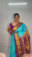 Vriksham Teal Blue Shade With Purple Gold Zari Korvai Pure Silk Saree-VS4980