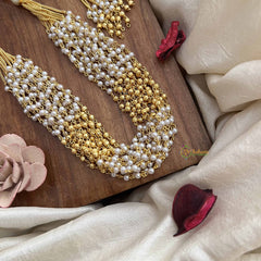 Vriksham Aarvi 14 Layer Pearl & Gold Multi-Strand With Matching Earrings Beaded Mala-G20108