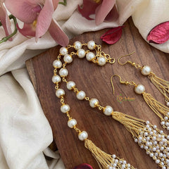 Vriksham Aarvi 14 Layer Pearl & Gold Multi-Strand With Matching Earrings Beaded Mala-G20108