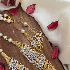 Vriksham Aarvi 14 Layer Pearl & Gold Multi-Strand With Matching Earrings Beaded Mala-G20108