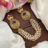 Bridal Peacock Jada Billai with Pearl Maatil-Bun Billai-Red-G13087