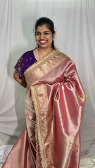 Vriksham Janhvi Kapoor Light Pink Organza Saree-Lace Border-Handloom-VS4235