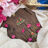 Vriksham Antique Floral Pendant Invisible Chain Neckpiece-Red Green-G18429