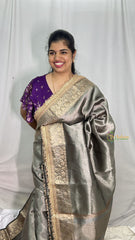 Vriksham Janhvi Kapoor Grey Organza Saree-Lace Border-Handloom-VS4232