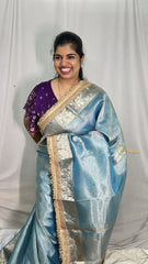 Vriksham Janhvi Kapoor Sky Blue Organza Saree-Lace Border-Handloom-VS4231