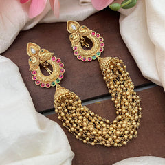 Antique Jada Billai with Golden Pearl Maatil-Bun Billai-Red Green-G13068