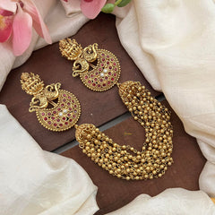 Antique Lakshmi Jada Billai with Golden Pearl Maatil-Bun Billai-Red-G13093