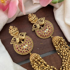 Antique Lakshmi Jada Billai with Golden Pearl Maatil-Bun Billai-Red-G13093