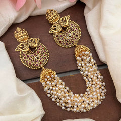 Antique Lakshmi Jada Billai with Pearl Maatil-Bun Billai-Red-G13090