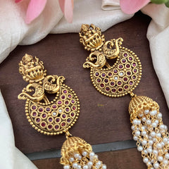 Antique Lakshmi Jada Billai with Pearl Maatil-Bun Billai-Red-G13090