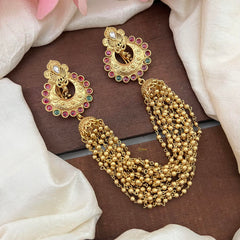 Premium Floral Jada Billai with Golden Pearl Maatil-Bun Billai-Red Green-G13074