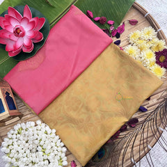 Vriksham Onion Pink With Golden Yellow Border Semi Soft Silk Saree-VS4884
