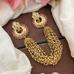 Premium Floral Jada Billai with Golden Pearl Maatil-Bun Billai-Red-G13073