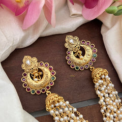 Premium Floral Jada Billai with Pearl Maatil-Bun Billai-Red Green-G13071