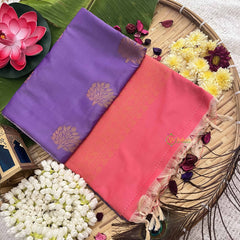 Vriksham Lavender With Tree Butta & Orange Border Semi Soft Silk Saree-VS4888
