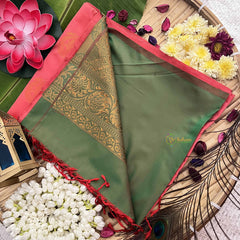 Vriksham Coral Pink With Butta & Green Border Semi Soft Silk Saree-VS4889