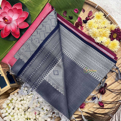 Vriksham Onion Pink With Leaf Golden Butta & Zari Work Grey Border Semi Soft Silk Saree-VS4897