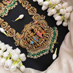 Vriksham Antique Gold Perumal Kalynam Long Neckpiece-Green Bead & Pearls-G21537
