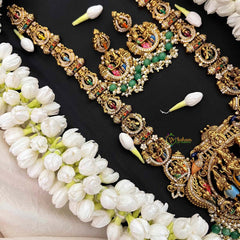 Vriksham Antique Gold Perumal Kalynam Long Neckpiece-Green Bead & Pearls-G21537