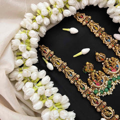 Vriksham Antique Gold Perumal Kalynam Long Neckpiece-Green Bead & Pearls-G21537