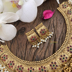 Vriksham Premium Cluster Pearl & Ghungroo Hasli Choker-Red Green-G17215