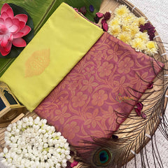 Vriksham Yellow Green With Peach Border Semi Soft Silk Saree-VS4886