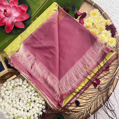 Vriksham Yellow Green With Peach Border Semi Soft Silk Saree-VS4886