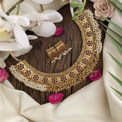 Vriksham Premium Cluster Pearl & Ghungroo Hasli Choker-Red-G17214