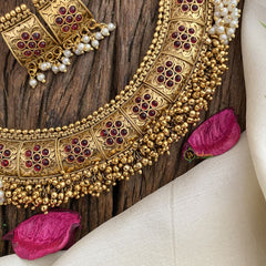 Vriksham Premium Cluster Pearl & Ghungroo Hasli Choker-Red-G17214