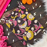 Vriksham Vintage Charcoal Black Floral Mustard Yellow Kalamkari Kurti-VS5072