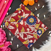 Vriksham Ruby Vine & Blue Floral Hand-Painted Style Kalamkari Cotton Kurti-VS5075