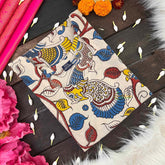 Vriksham Vibrant Blue & Ochre Peacock & Vine Hand-Printed Kalamkari Cotton Kurti-VS5066