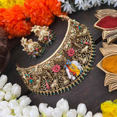 Vriksham Divine Shree Krishna With Kamdhenu Gold look alike Guttapusalu Style High Neck Choker-G22185