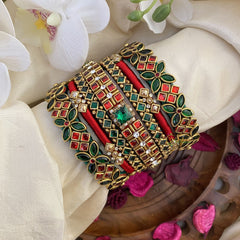 Vriksham Silk Thread Kundan Bridal Bangle Set-Red & Green-G16246