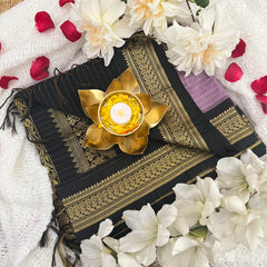 Lavender With Black Border-Vairaoosi Podi Kattam- Kalyani Cotton Saree - VS3443