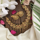 Vriksham Gold Look Alike Lakshmi & Peacock Choker-Red Green-G17211