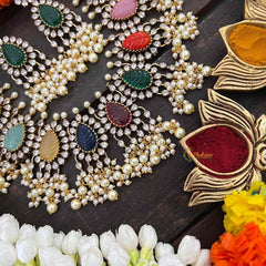 Vriksham Victorian AD Zircon Festive Rainbow Stone & Pearl Cluster Guttapusalu Short Neckpiece-VV2022