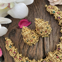 Vriksham Gold Look Alike Lakshmi & Peacock Choker-Red Green-G17211