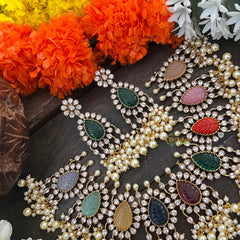 Vriksham Victorian AD Zircon Festive Rainbow Stone & Pearl Cluster Guttapusalu Short Neckpiece-VV2022