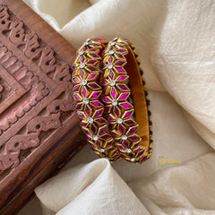 Pink Silk Thread Kundan Bangle -Diced Flower -G12234